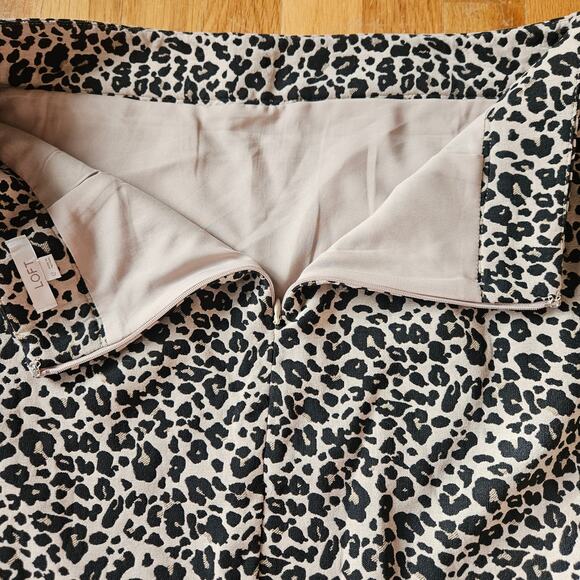LOFT Leopard Print Mini Skirt Size 12 Neutral Tan Black Classic‎ Chic Lined - Picture 5 of 8